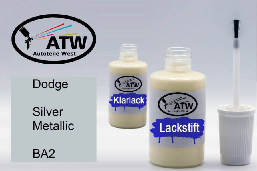 Dodge, Silver Metallic, BA2: 20ml Lackstift + 20ml Klarlack - Set, von ATW Autoteile West.